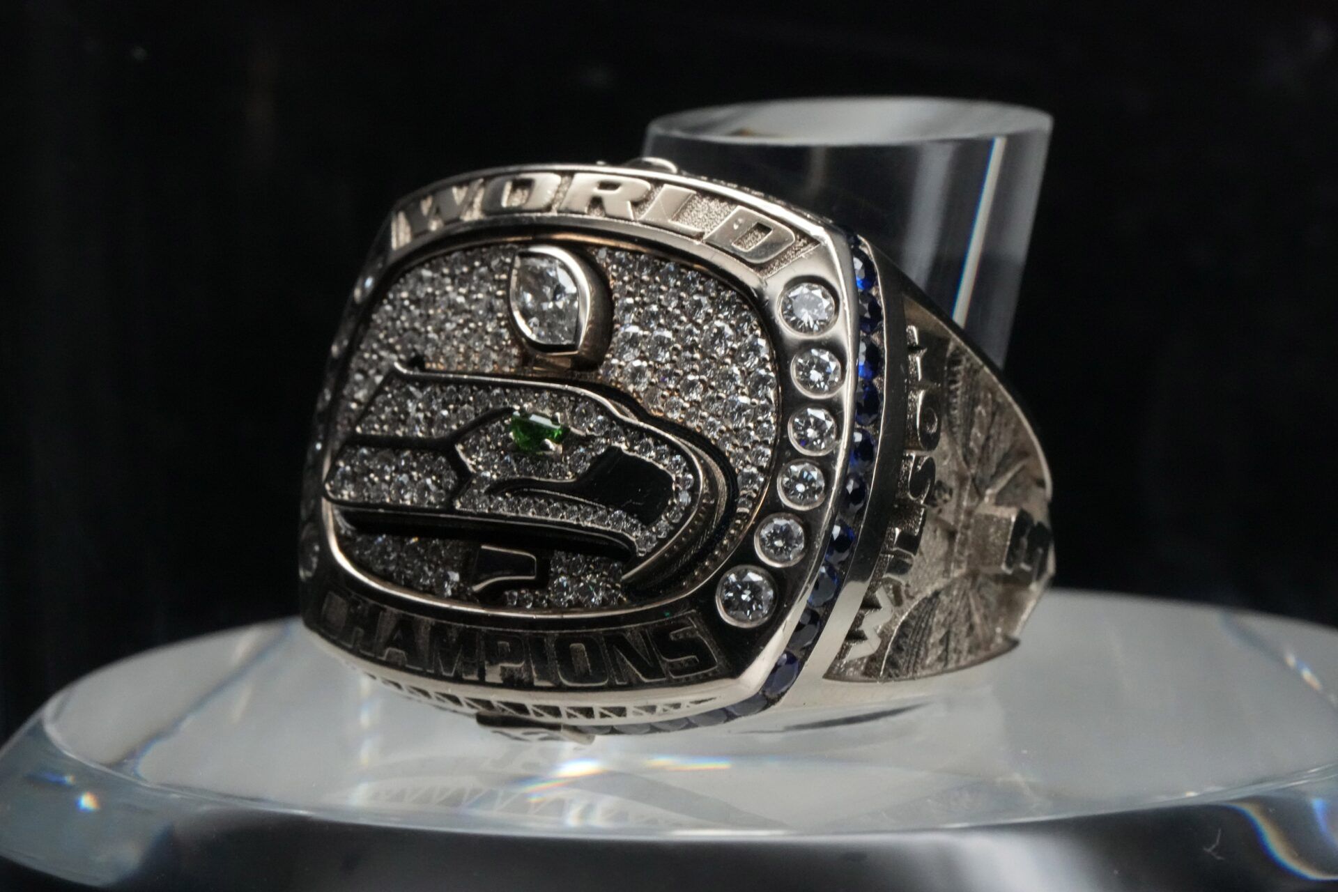 The Super Bowl 48 ring to commemorate the Seattle Seahawks 43-8 victory over the Denver Broncos in Super Bowl XLVIII at Metlife Stadium in East Rutherford, N.J. on Feb. 2, 2014.