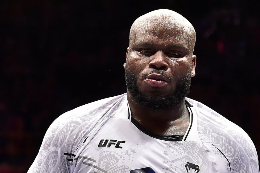 Derrick Lewis (blue gloves) reacts after losing to Jailton Almeida (not pictured) during UFC Fight Night at Ibirapuera Arena.