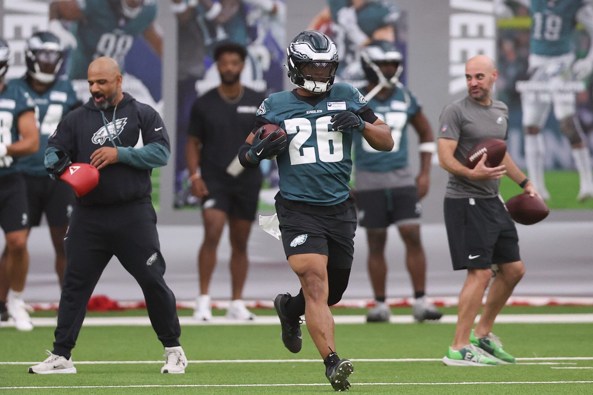Philadelphia Eagles running back Saquon Barkley (26) during OTAs at NovaCare Complex.
