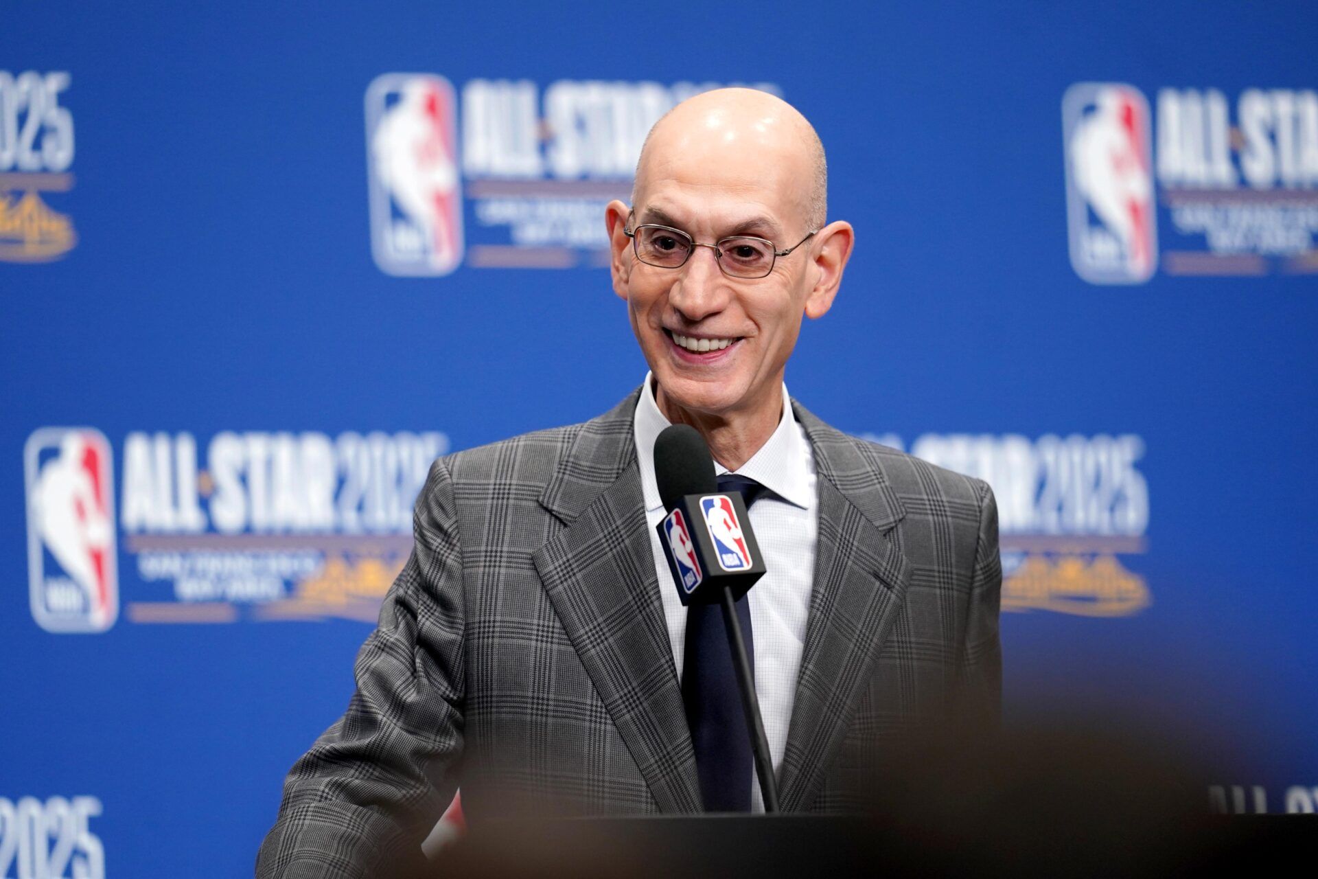 NBA commissioner Adam Silver speaks in a press conference during All Star Saturday Night ahead of the 2025 NBA All Star Game at Chase Center.