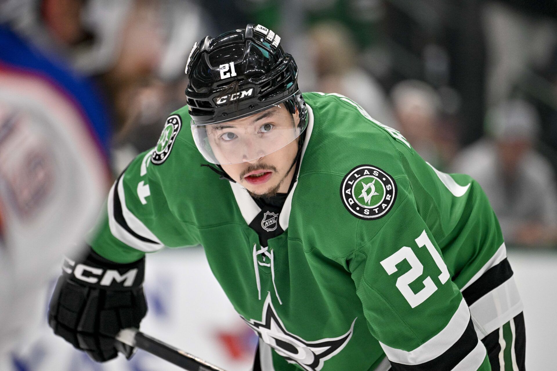 Dallas Stars left wing Jason Robertson (21) during the game between the Dallas Stars and the Edmonton Oilers in game five of the Western Conference Final of the 2025 Stanley Cup Playoffs at American Airlines Center.