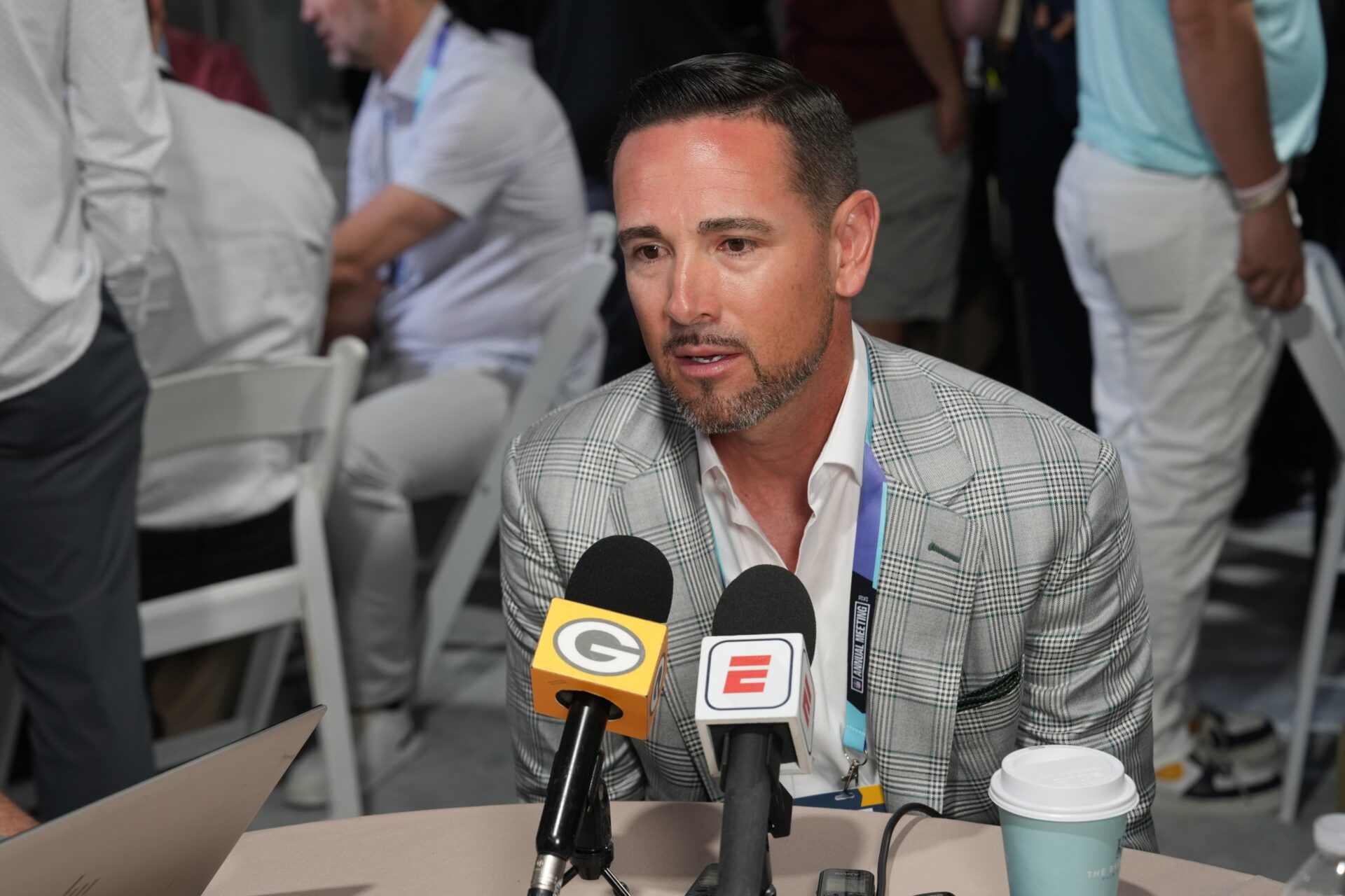 Green Bay Packers head coach Matt LaFleur answers questions from the media during the NFL Annual League Meeting at The Breakers.
