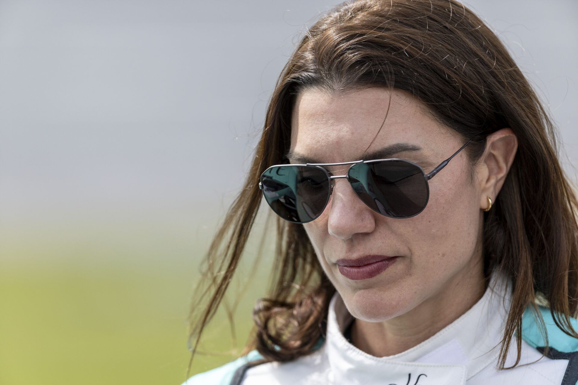 Xfinity Series driver Katherine Legge (32) pauses for the invocation befpre the NASCAR Xfinity: Ag-Pro 300 at Talladega Superspeedway.