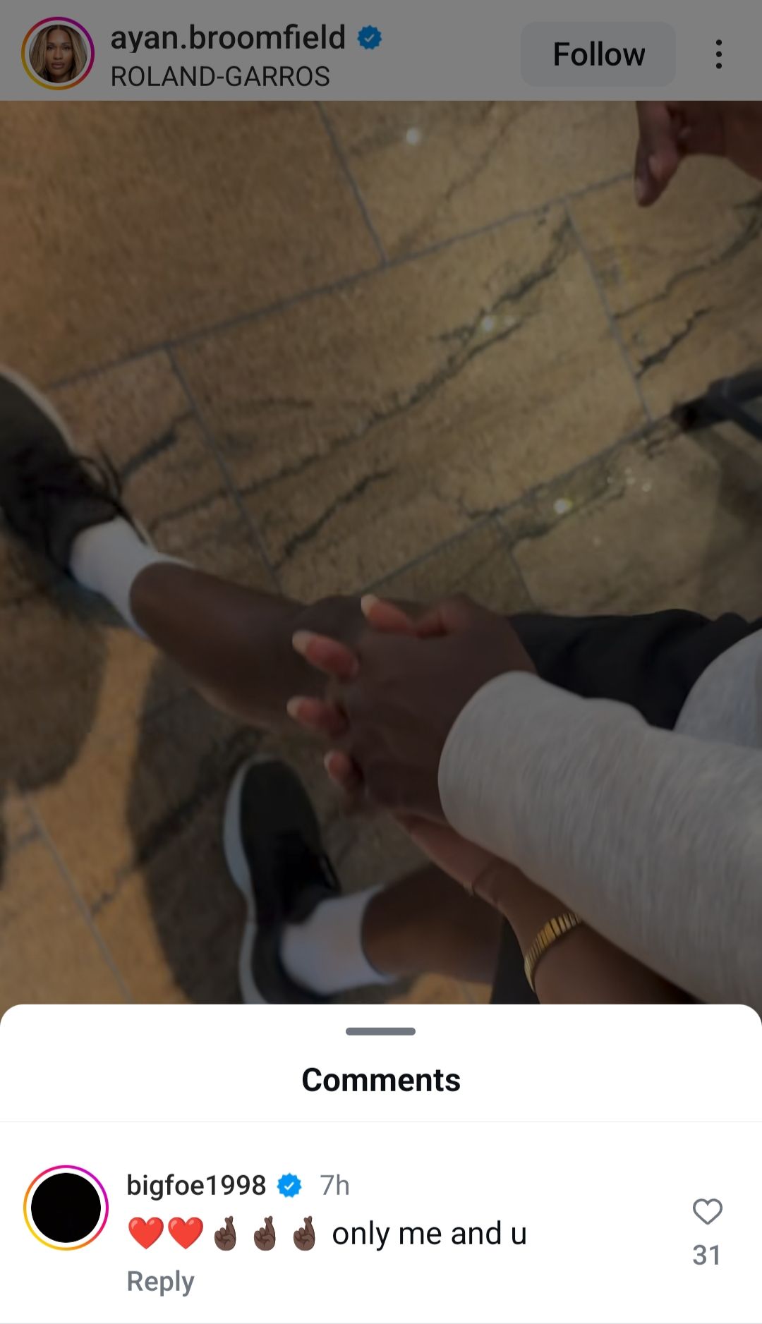 Screen grab of Frances Tiafoe's comment