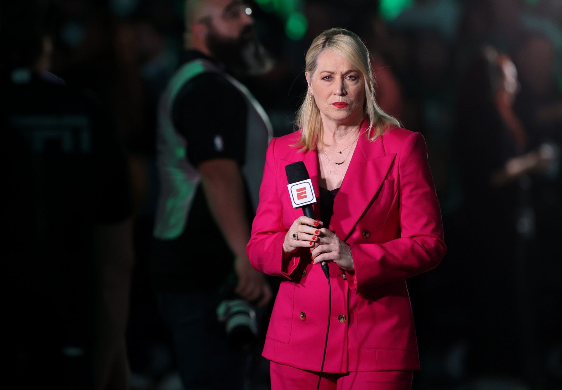 ESPN commentator Doris Burke looks on before game two of the 2024 NBA Finals between the Boston Celtics and the Dallas Mavericks at TD Garden.