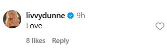 Screenshot of Livvy Dunne's comment on Chelsea Freeman's post