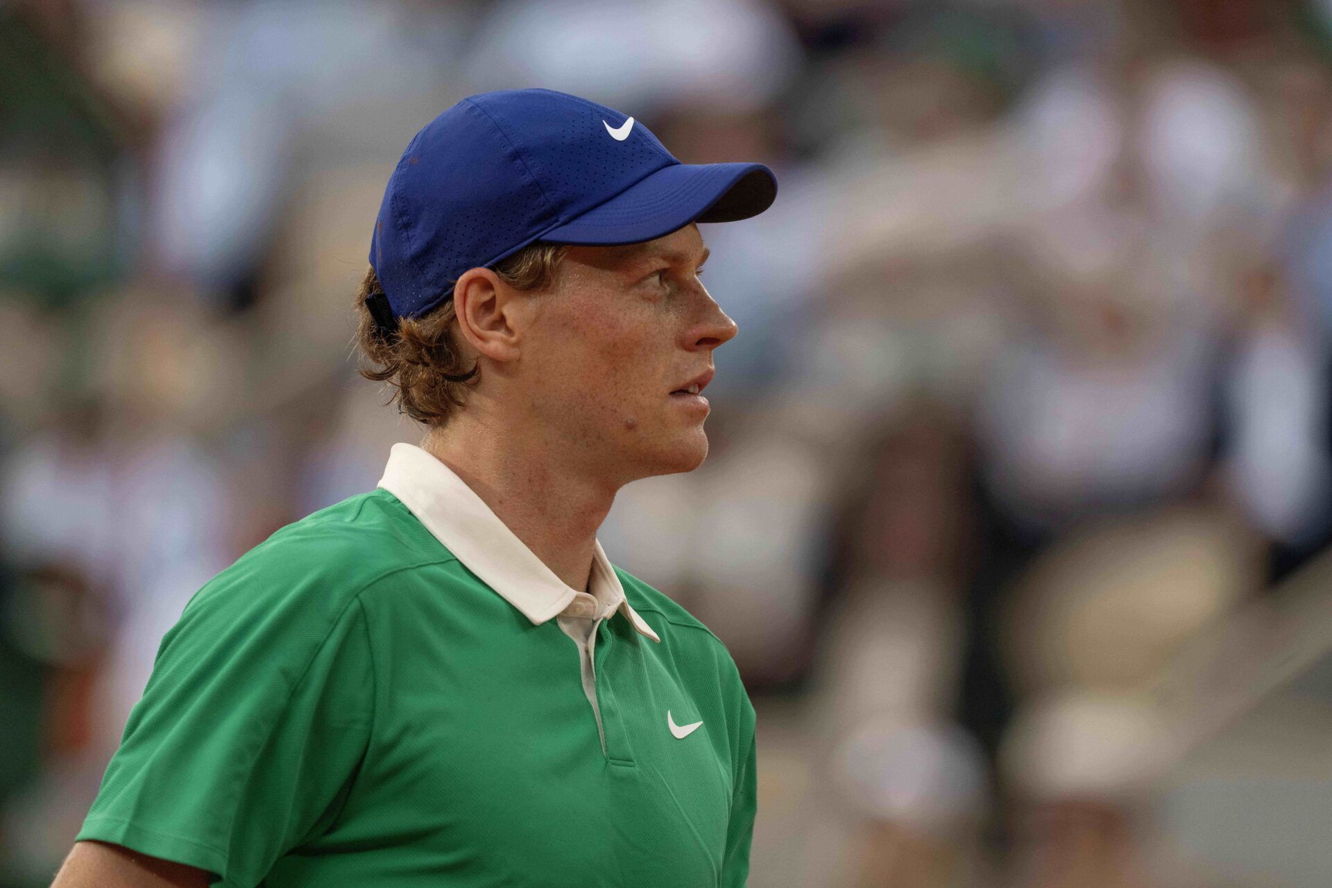 Jannik Sinner of Italy during his match against Alexander Bublik of Kazakhstan on day 11 at Roland Garros Stadium.