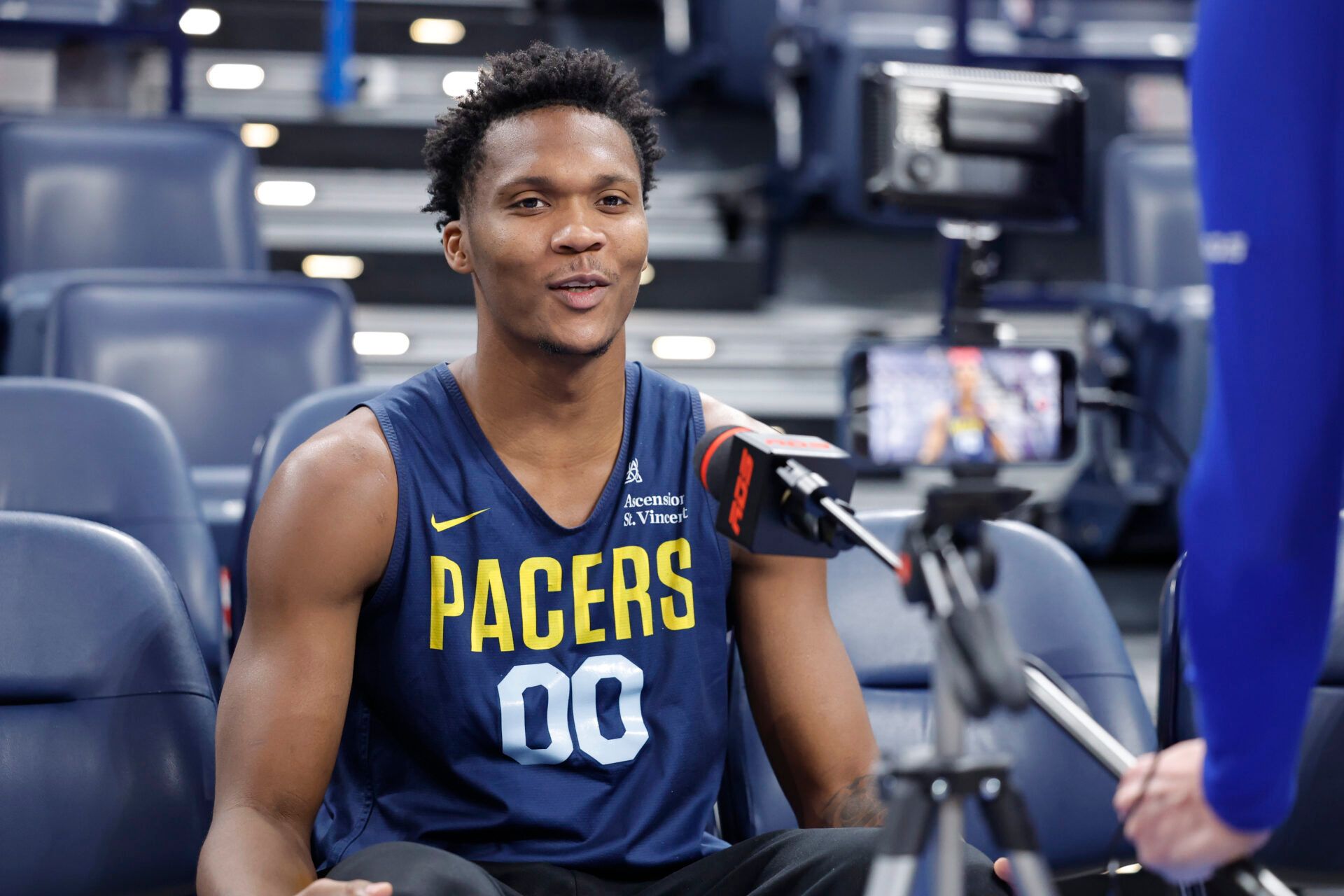 Indiana Pacers guard Bennedict Mathurin (00) during NBA Finals Media Day at Paycom Center.