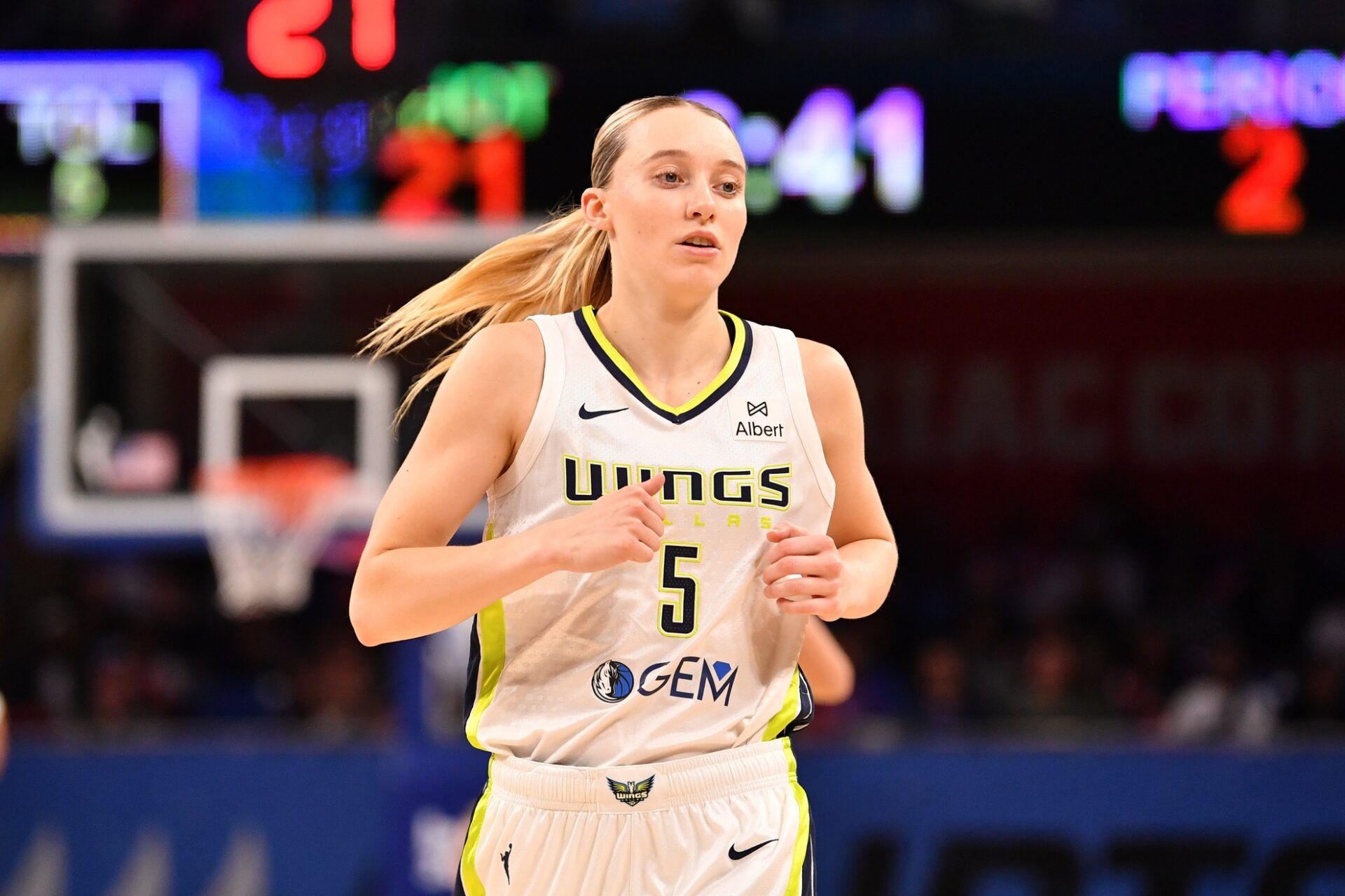 Dallas Wings guard Paige Bueckers (5) is seen during the first half against the Chicago Sky at the Wintrust Arena.