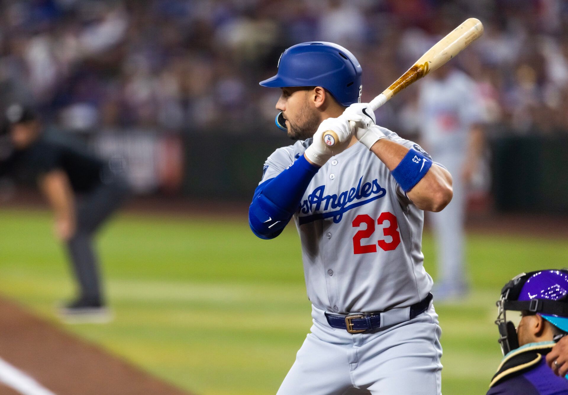 Los Angeles Dodgers outfielder Michael Conforto against the Arizona Diamondbacks at Chase Field.