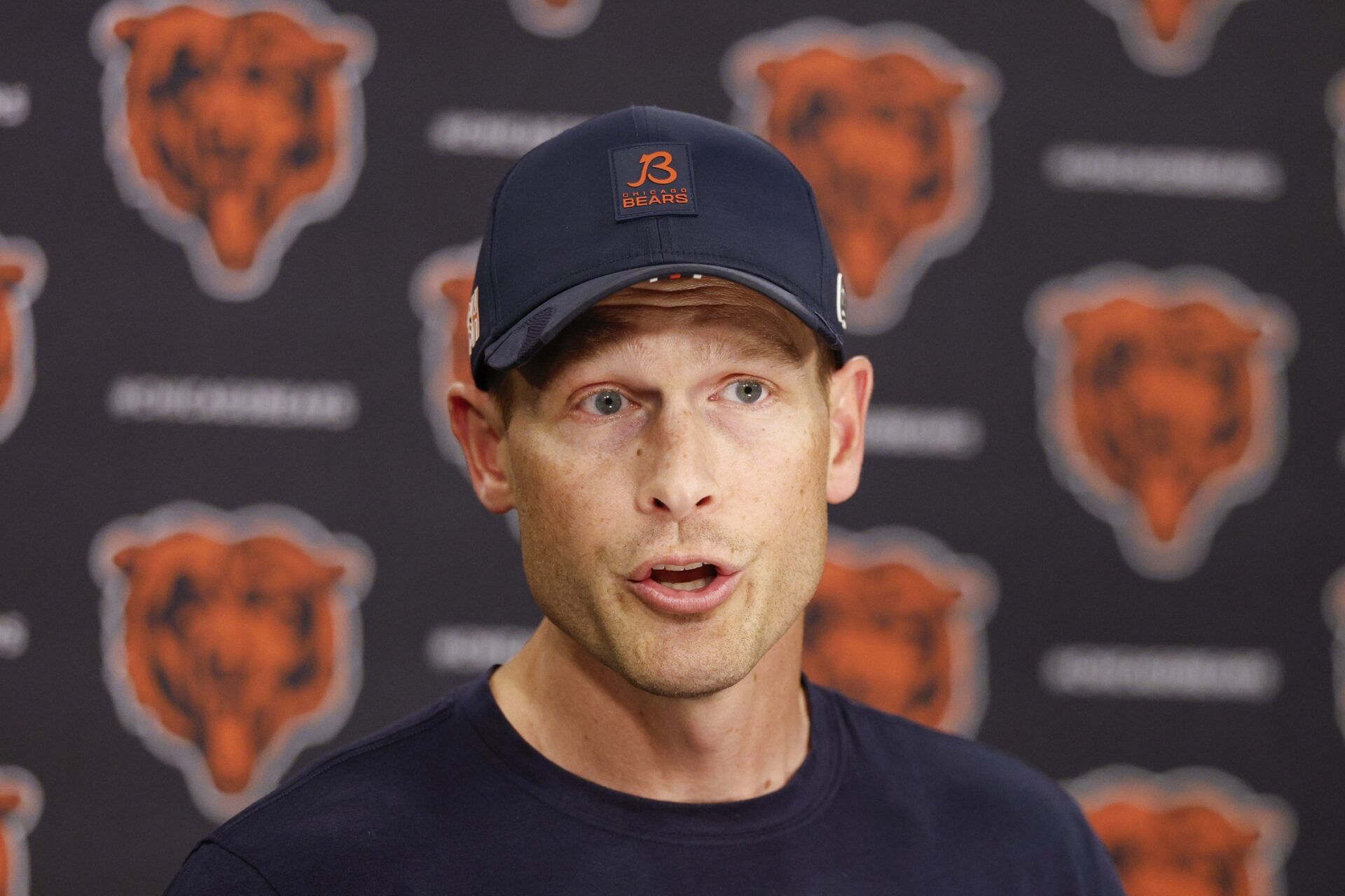 Chicago Bears head coach Ben Johnson speaks during minicamp at Halas Hall.