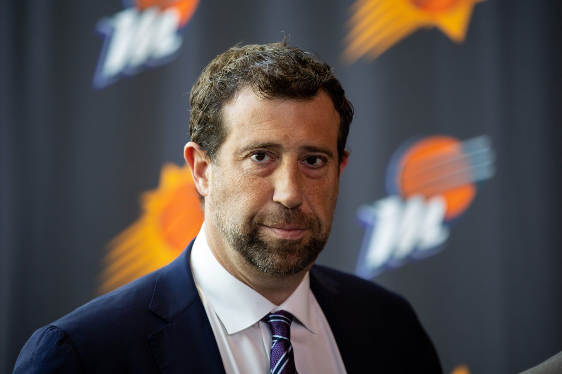 Phoenix Suns minority owner Justin Ishbia speaks to the media during an introductory press conference at Footprint Center.