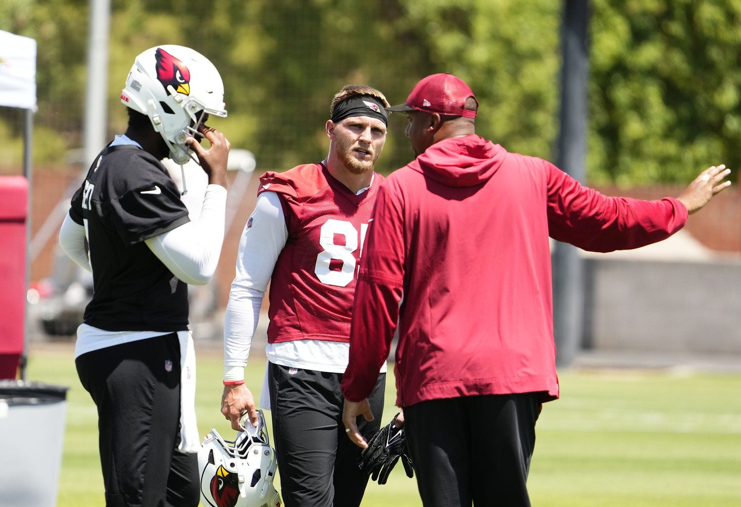 Arizona Cardinals tight end Trey McBride (85) during organized team practice at the Arizona Cardinals training center in Tempe on June 3, 2025.