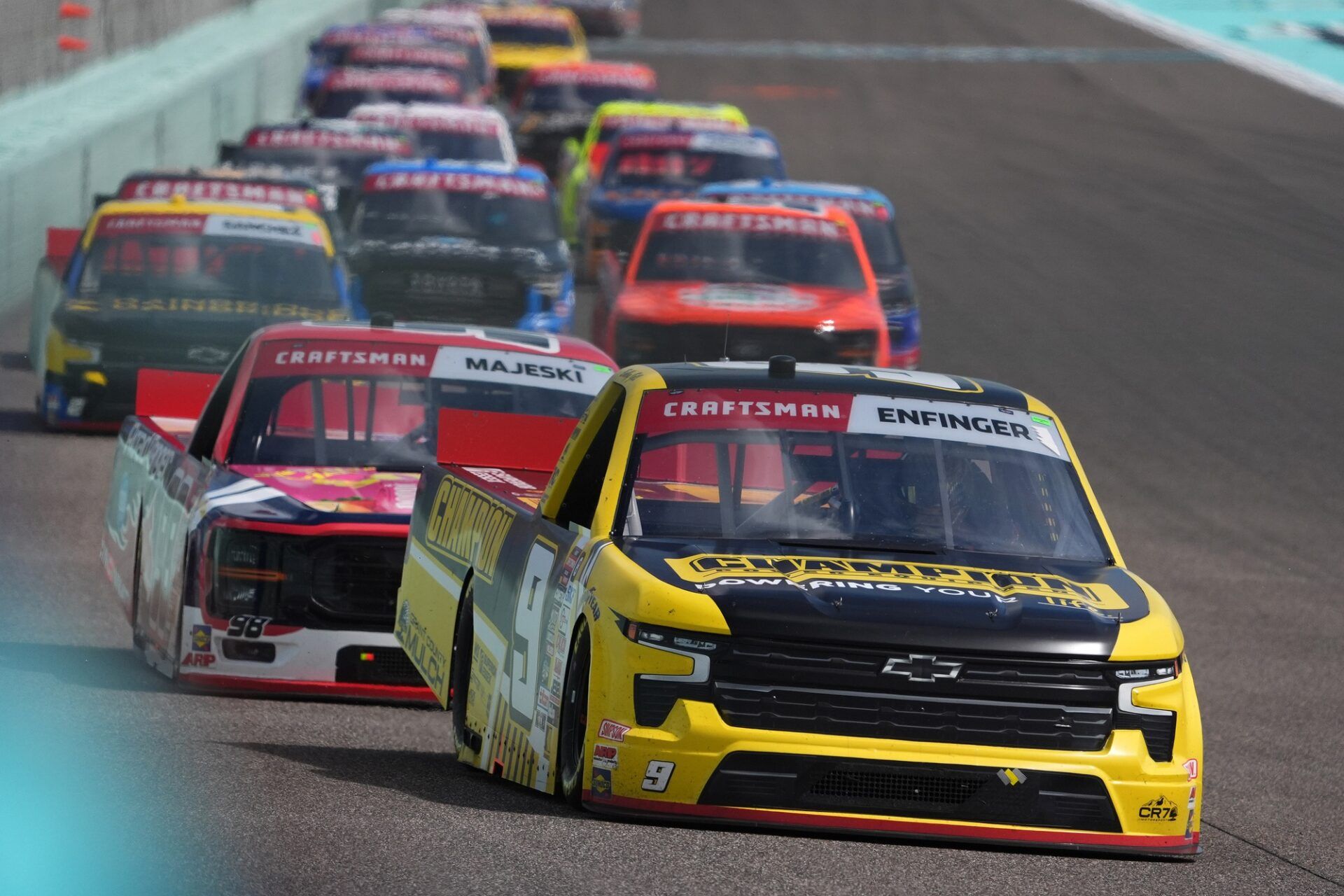Craftsman Truck Series driver Grant Enfinger (9) races during the Baptist Health 200 at Homestead-Miami Speedway.