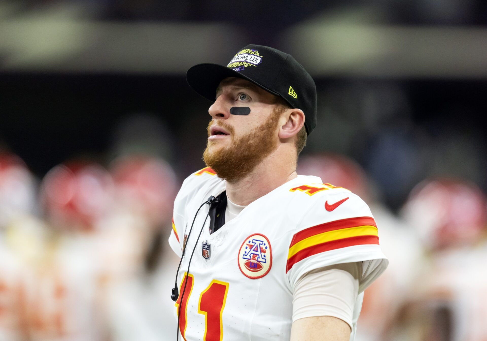 Kansas City Chiefs quarterback Carson Wentz (11) against the Philadelphia Eagles in Super Bowl LIX at Ceasars Superdome.