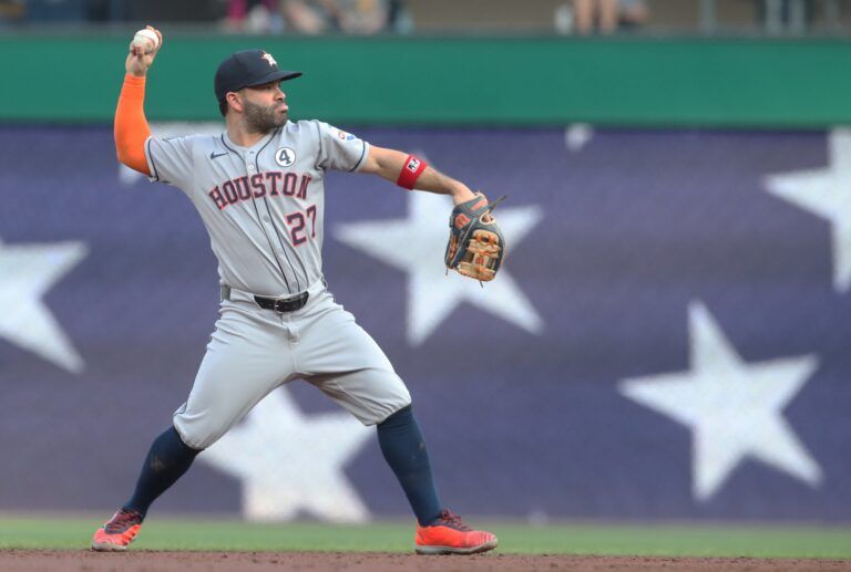 Houston Astros second baseman Jose Altuve (27) warms up before the bottom of the third inning against the Pittsburgh Pirates  at PNC Park.