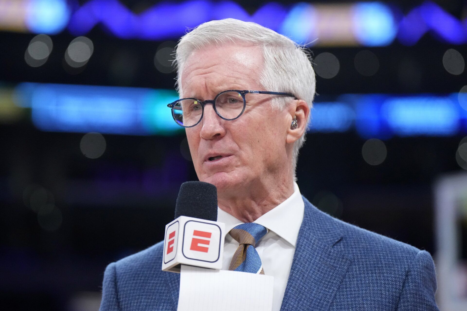 ESPN play-by-play announcer Mike Breen during the game between the Los Angeles Lakers and the Dallas Mavericks at Crypto.com Arena.