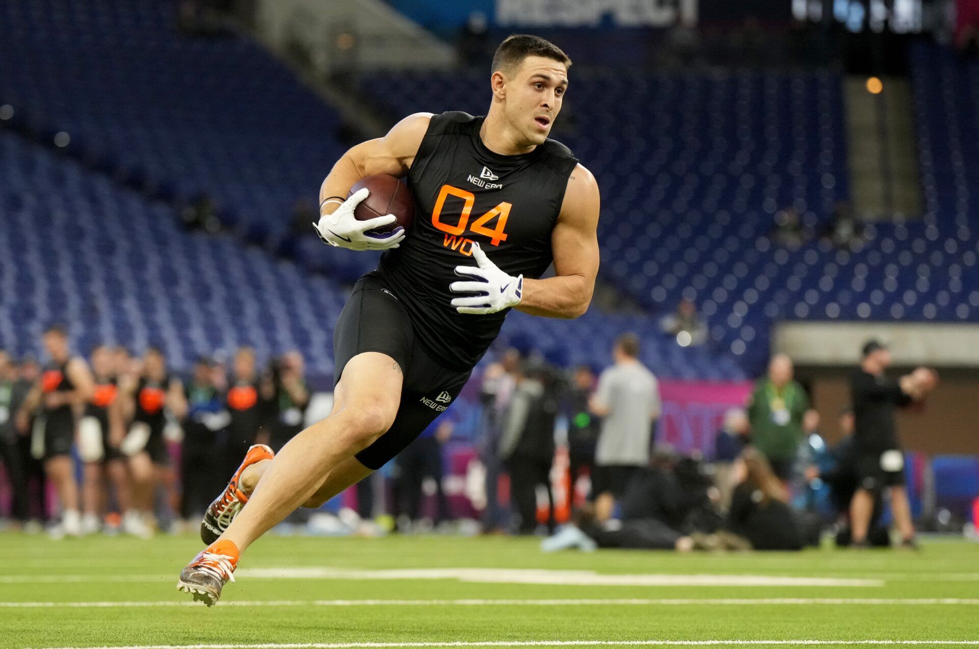 TCU wideout Jack Bech during the 2025 NFL Combine at Lucas Oil Stadium.