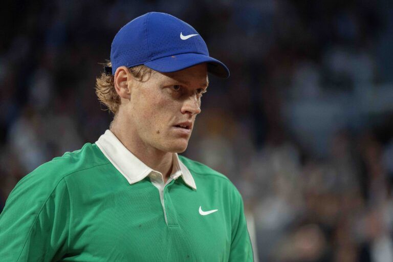 Jannik Sinner of Italy during his match against Novak Djokovic of Serbia on day 13 at Roland Garros Stadium.