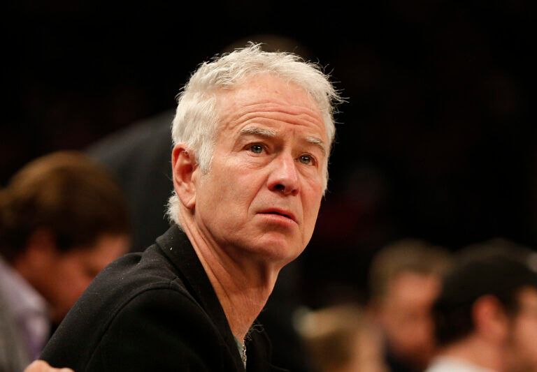 Former professional tennis player John McEnroe attends the game between the New York Knicks and Houston Rockets during the second half at Madison Square Garden.