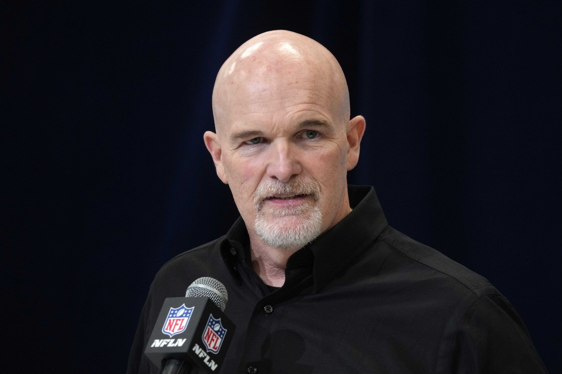 Washington Commanders coach Dan Quinn speaks during the 2025 NFL Scouting Combine at the Indiana Convention Center.