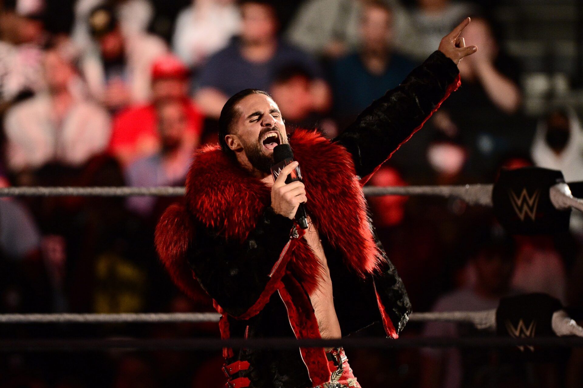 Seth Rollins enters the arena during WWE Raw at Barclays Center.