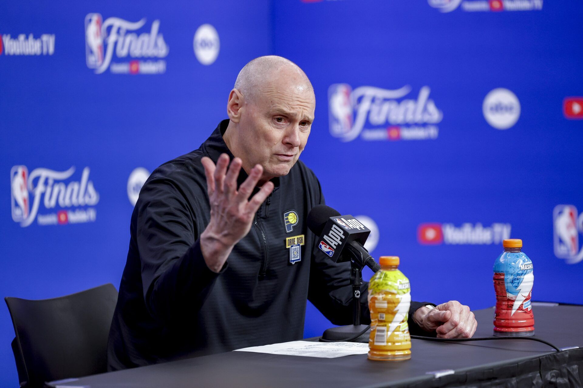 Indiana Pacers head coach Rick Carlisle speaks to the media after the Pacers defeat the Oklahoma City Thunder during game one of the 2025 NBA Finals at Paycom Center.