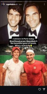 Screengrab of Roger Federer's Instagram stories (@rogerfederer)