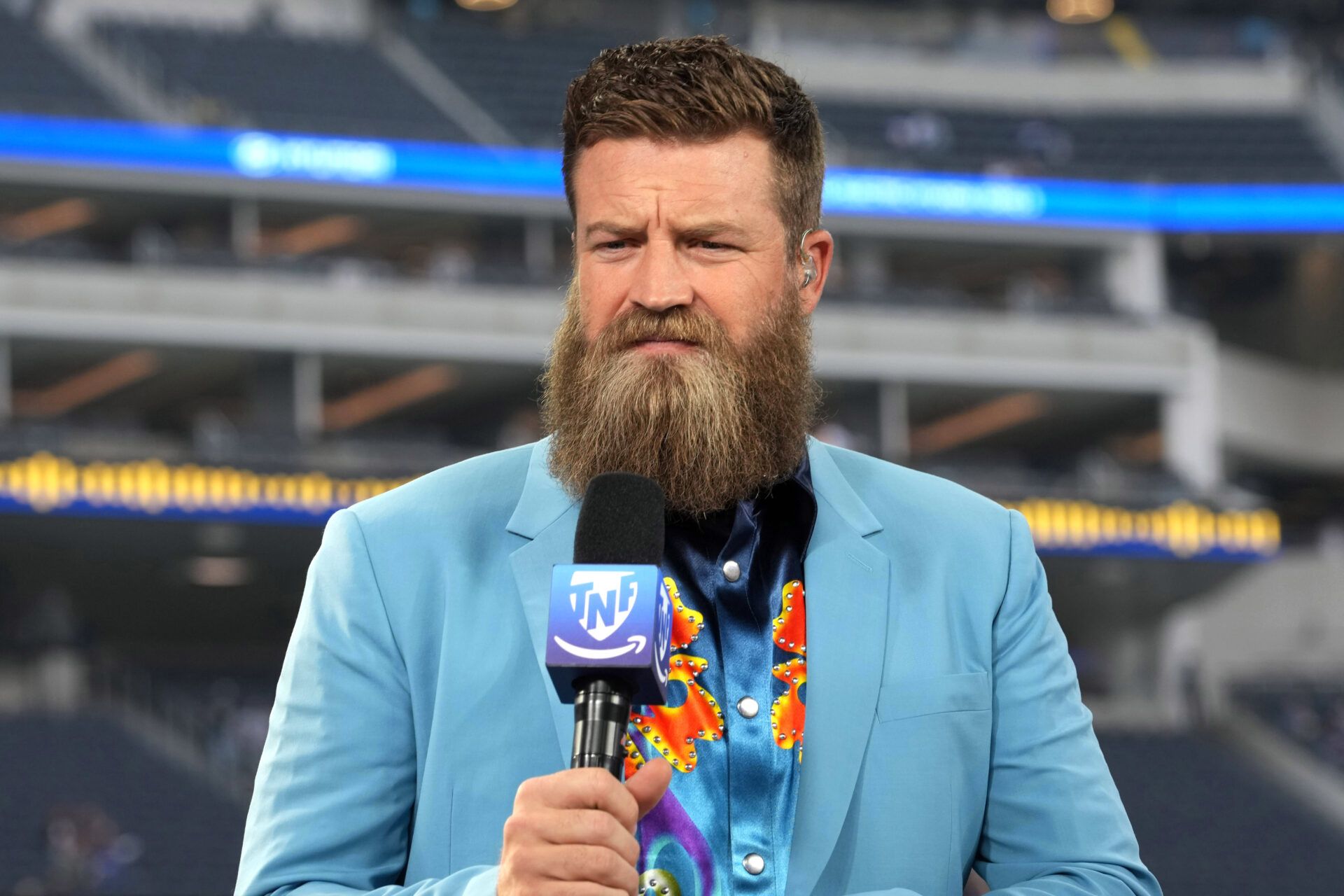 Ryan Fitzpatrick on the Thursday Night Football Tonight set at SoFi Stadium.