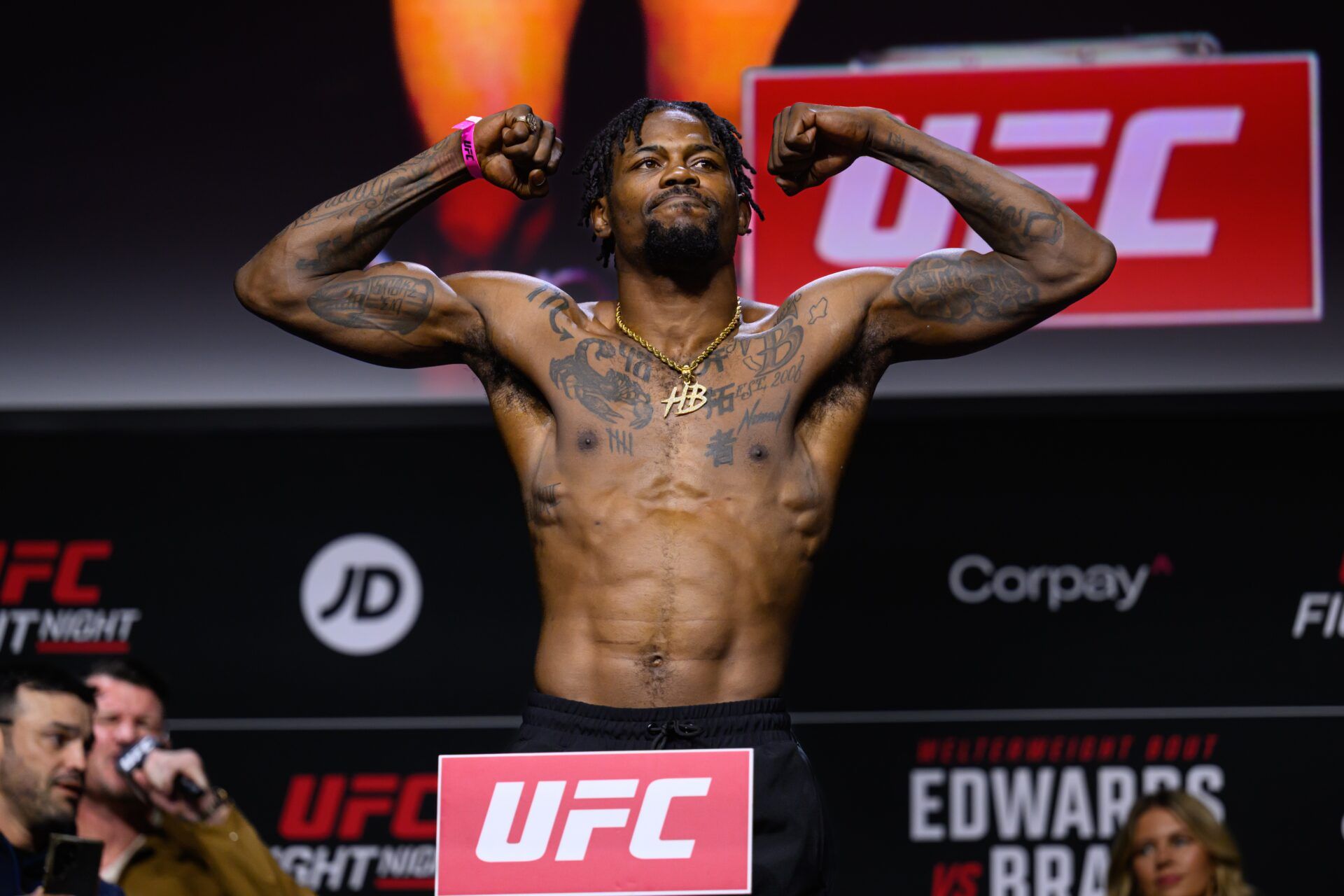 UFC fighter Kevin Holland during ceremonial weigh ins for UFC Fight Night at O2 Arena.