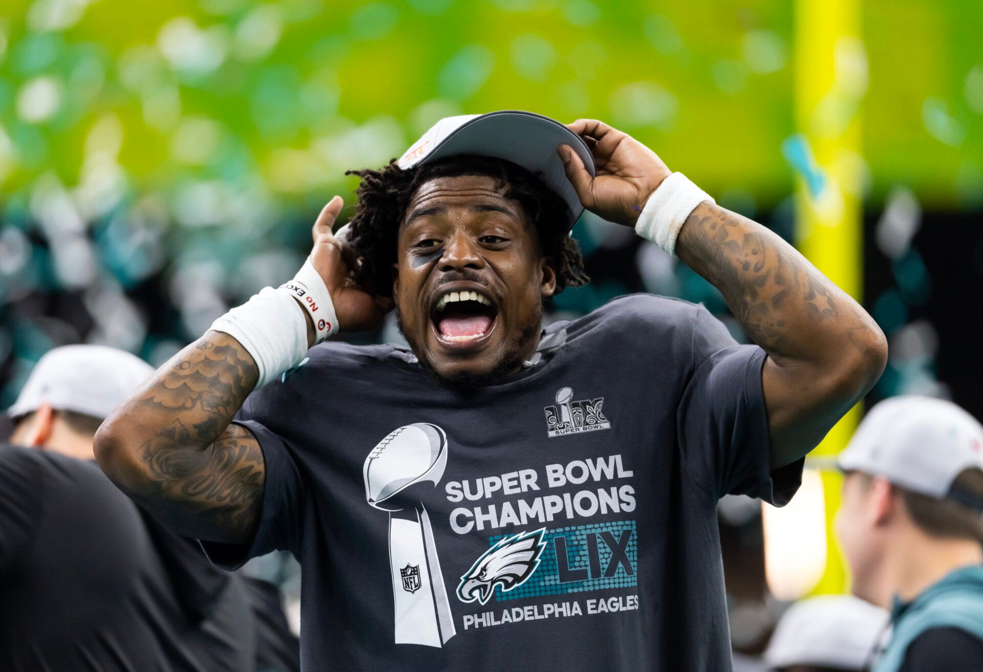 Philadelphia Eagles   safety C.J. Gardner-Johnson celebrates after defeating the Kansas City Chiefs in Super Bowl LIX at Ceasars Superdome.