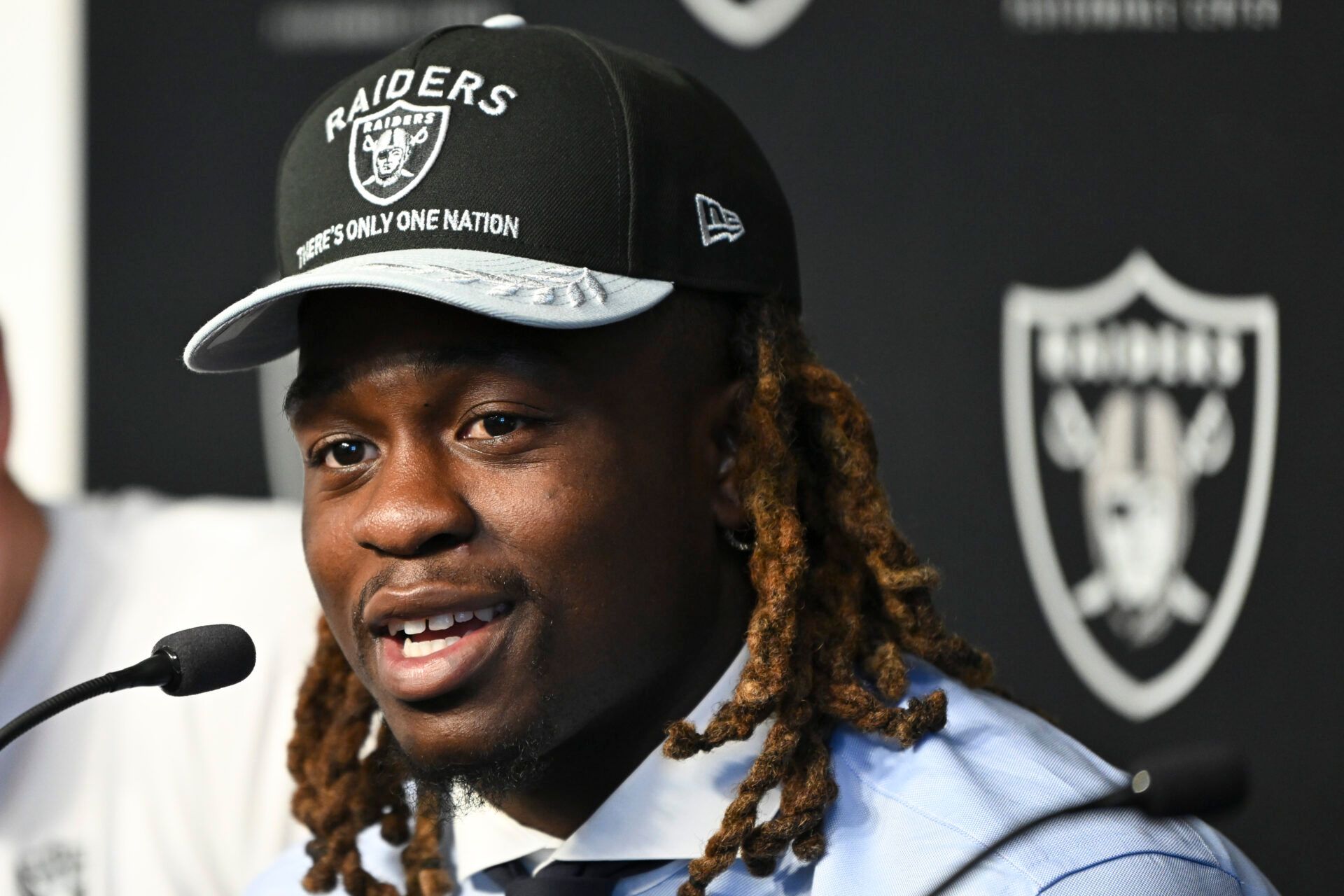 Las Vegas Raiders first round draft pick in the 2025 NFL Draft Ashton Jeanty, speaks to the media at Intermountain Health Performance Center.