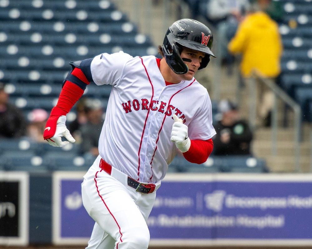Worcester Red Sox left fielder Roman Anthony runs after an at-bat against the Durham Bulls on May 23.