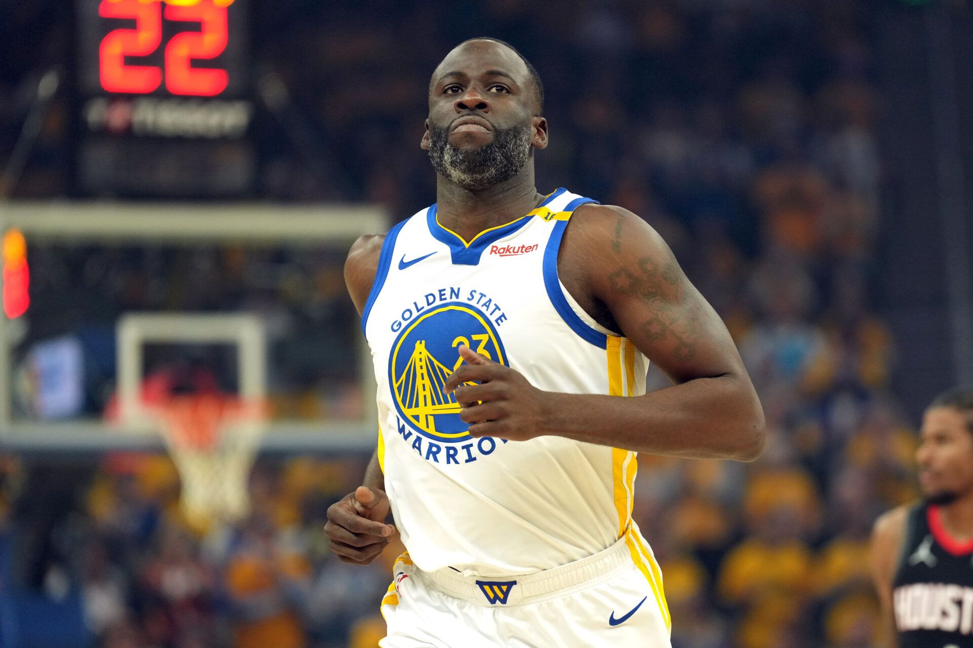 Golden State Warriors forward Draymond Green (23) during the first quarter of game three of first round for the 2024 NBA Playoffs against the Houston Rockets at Chase Center.