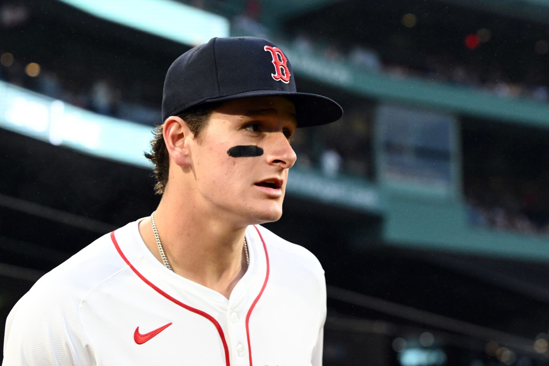 Boston Red Sox right fielder Roman Anthony (48) runs onto the field before a game against the Tampa Bay Rays at Fenway Park.