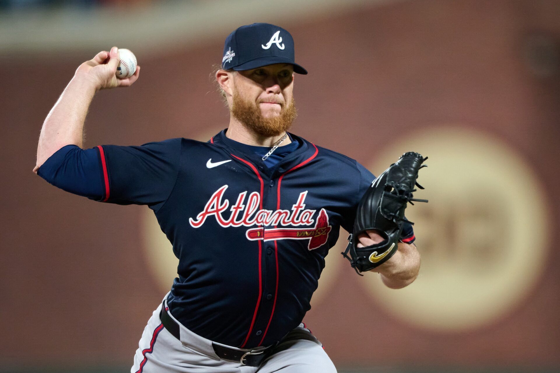 Atlanta Braves pitcher Craig Kimbrel (46) throws a pitch against the San Francisco Giants during the seventh inning at Oracle Park.