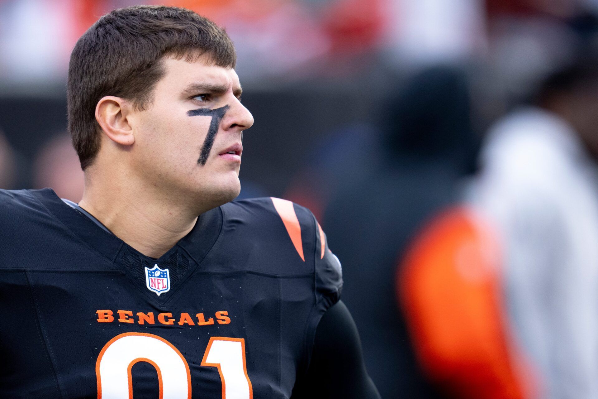 Cincinnati Bengals defensive end Trey Hendrickson (91) looks on before the NFL game between the Cincinnati Bengals and the Denver Broncos at Paycor Stadium in Cincinnati on Saturday, Dec. 28, 2024.