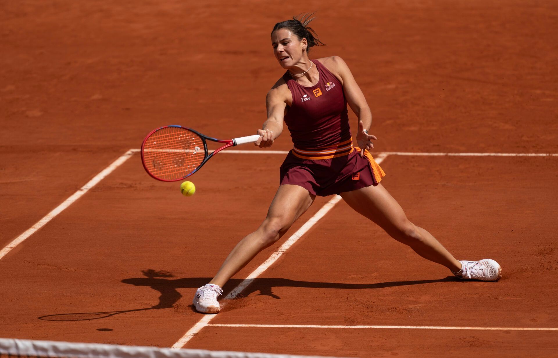 Emma Navarro of the United States returns a shot during her match against Jessica Boozes Maneiro of Spain on day two at Roland Garros Stadium.