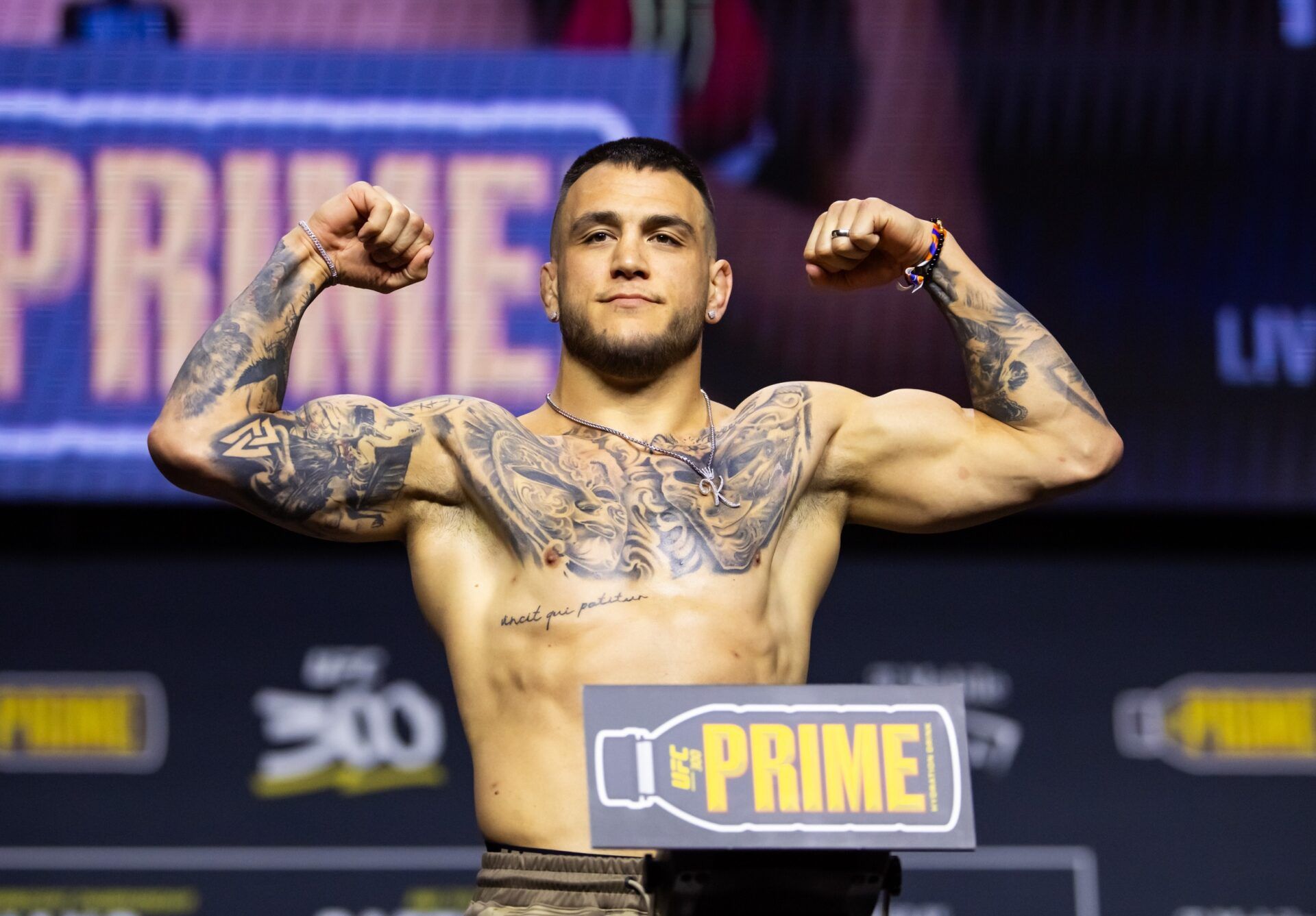 UFC fighter Cody Brundage during ceremonial weigh ins for UFC 300 at MGM Grand Garden Arena.