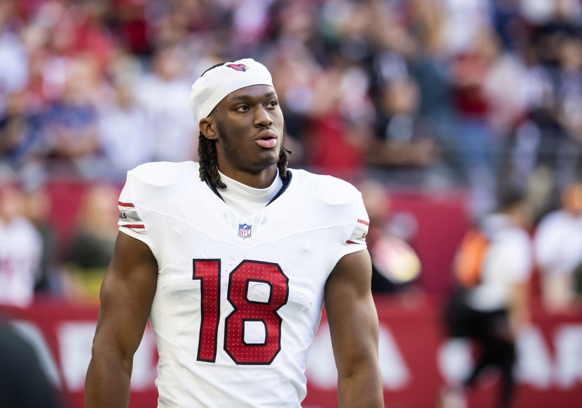 Arizona Cardinals wide receiver Marvin Harrison Jr. (18) against the New England Patriots at State Farm Stadium.