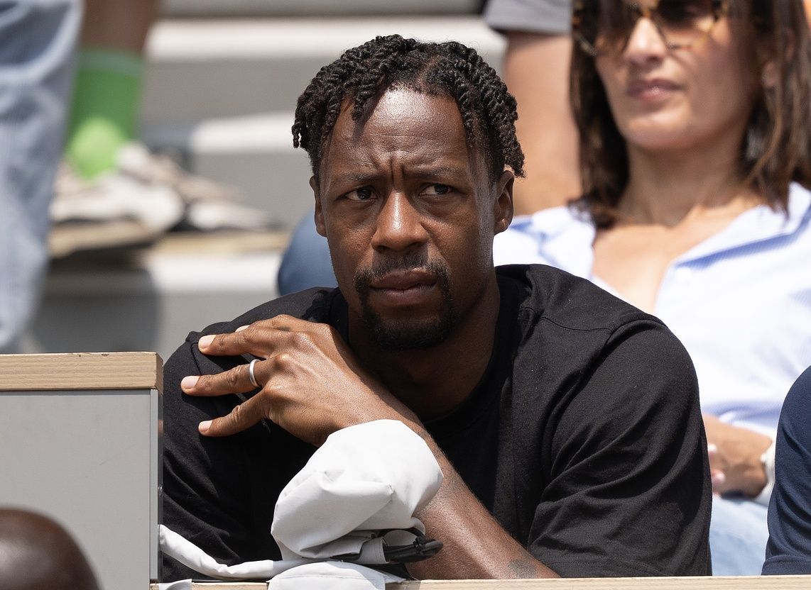 Gael Monfils of France, in attendance for the match of his wife, Elina Svitolina of Ukraine against Iga Swiatek of Poland on day 10 at Roland Garros Stadium.