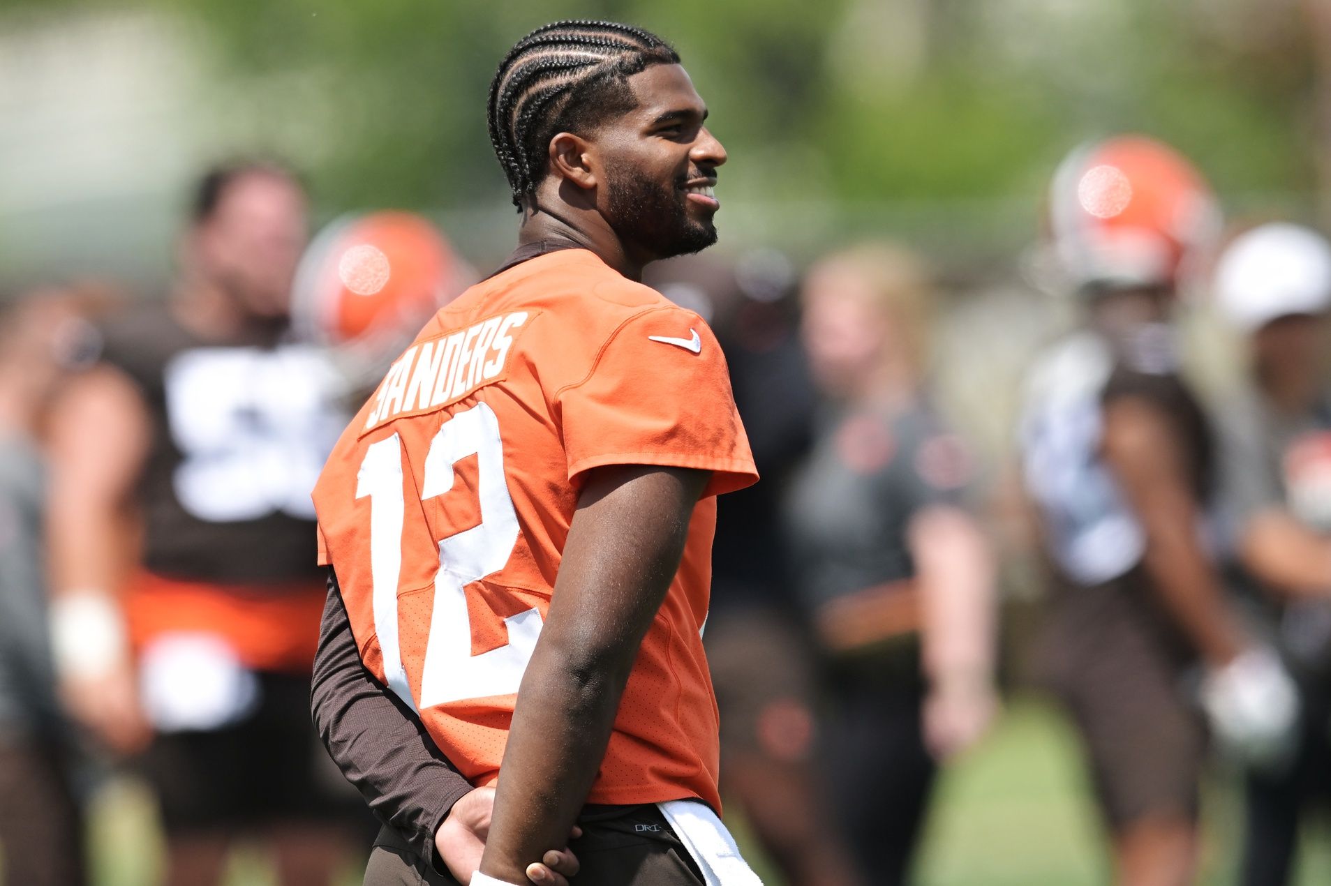 Cleveland Browns quarterback Shedeur Sanders (12) during minicamp at CrossCountry Mortgage Campus.