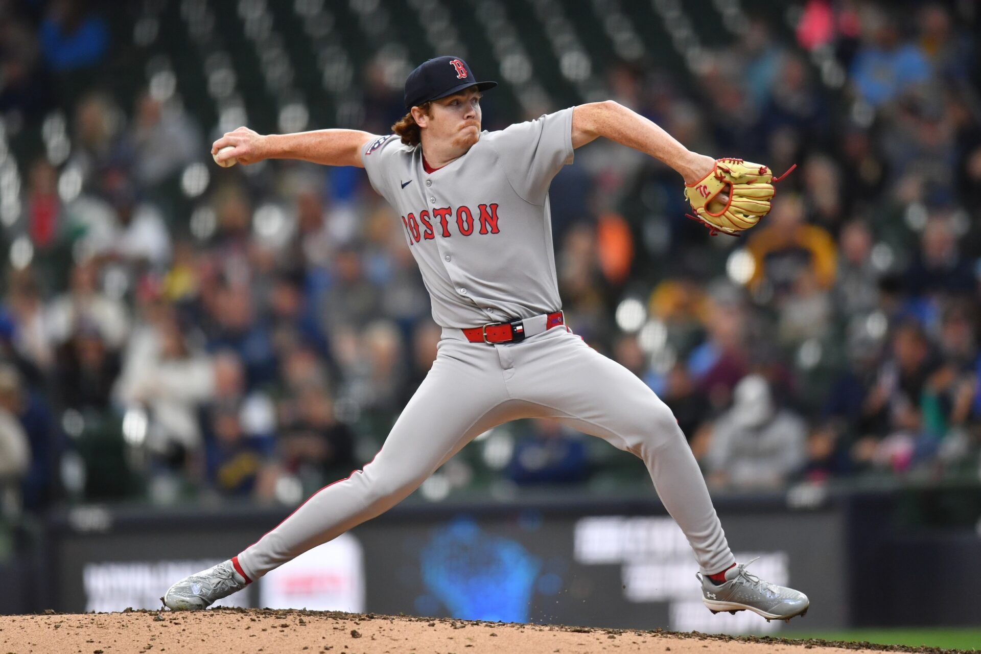 Boston Red Sox pitcher Hunter Dobbins (73) pitches during a game against the Milwaukee Brewers at American Family Field.