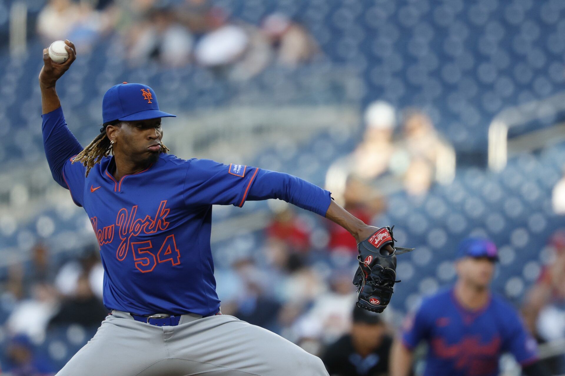 New York Mets relief pitcher Jos Urea (54) pitches against the Washington Nationals during the eighth inning at Nationals Park.