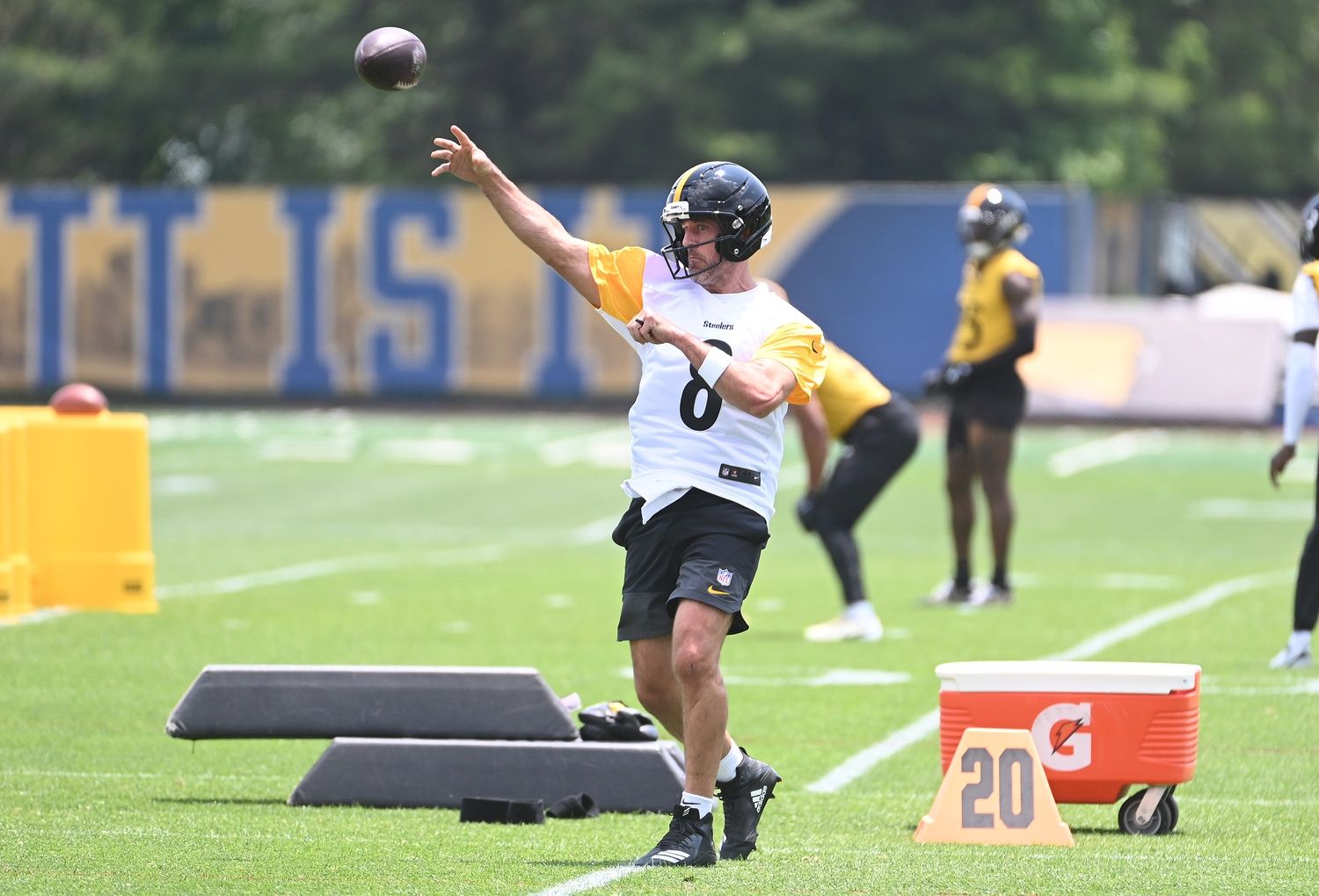 Pittsburgh Steelers quarterback Aaron Rodgers (8) during minicamp at their South Side facility.