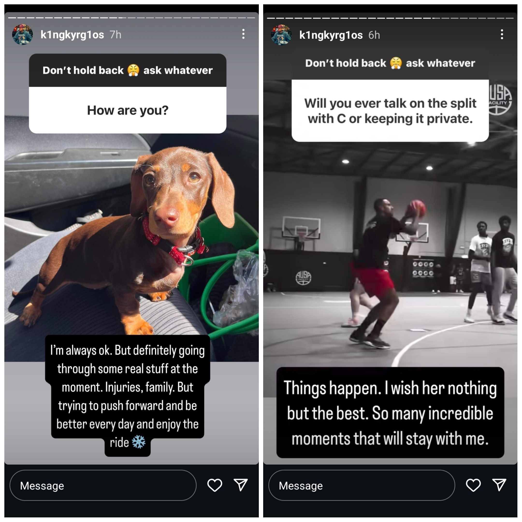 Screen grab of Nick Kyrgios' Instagram stories