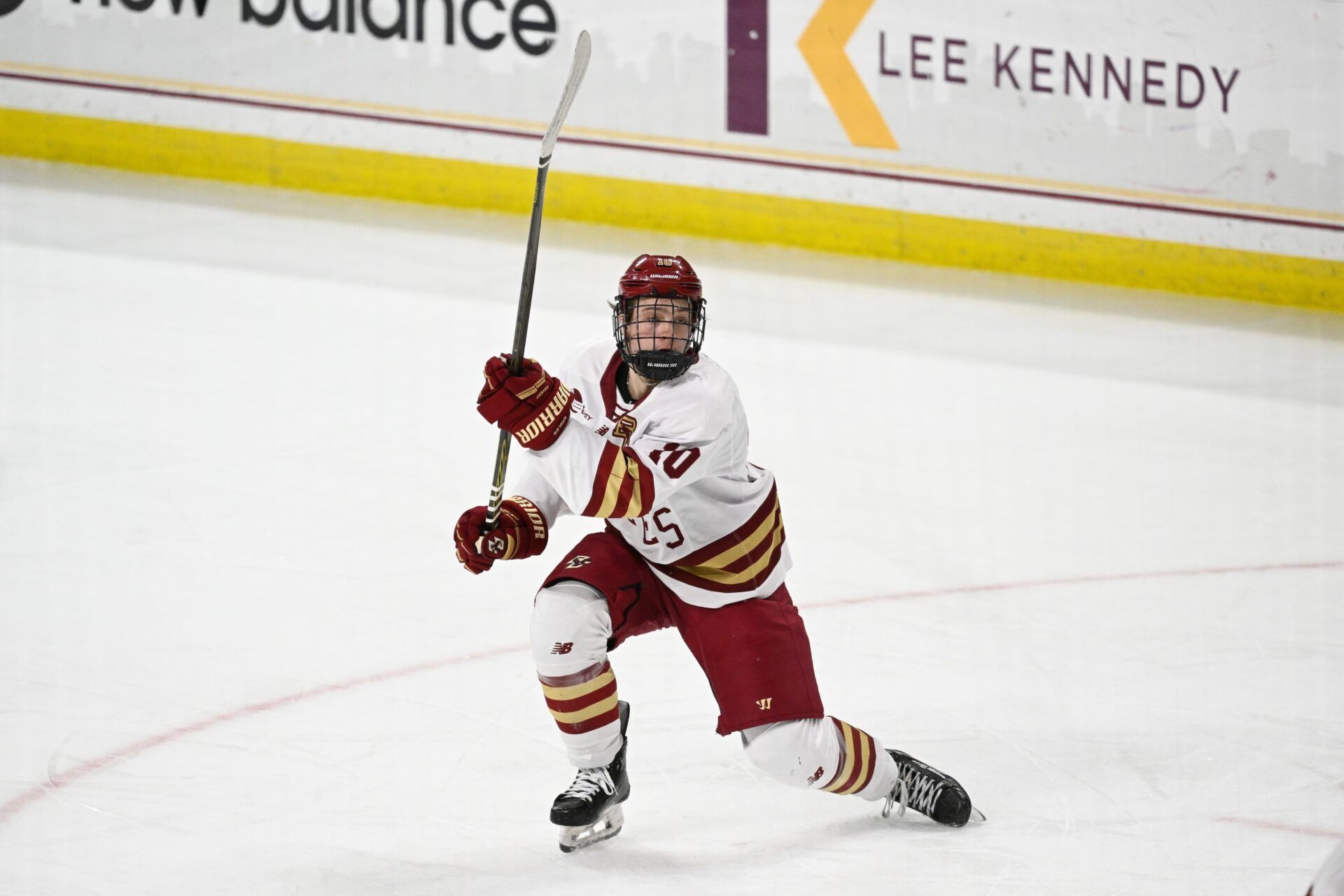 Boston College forward James Hagens (10) shoots against the University of New Hampshire Wildcats during the third period at Conte Forum.