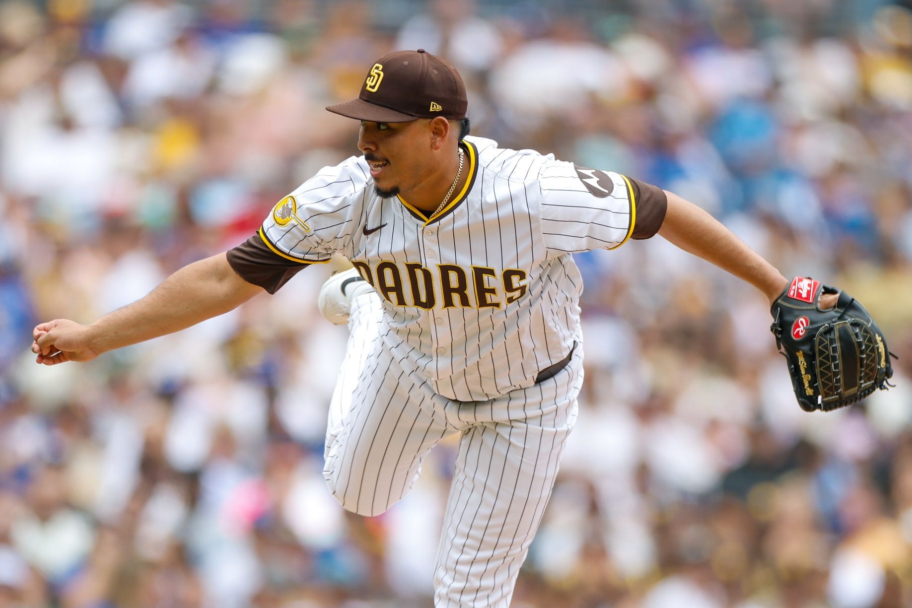 San Diego Padres relief pitcher Jeremiah Estrada (56) throws a pitch during the sixth inning against the Los Angeles Dodgers at Petco Park.