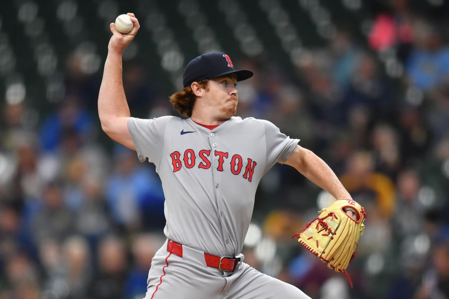 Boston Red Sox pitcher Hunter Dobbins (73) pitches during a game against the Milwaukee Brewers at American Family Field.