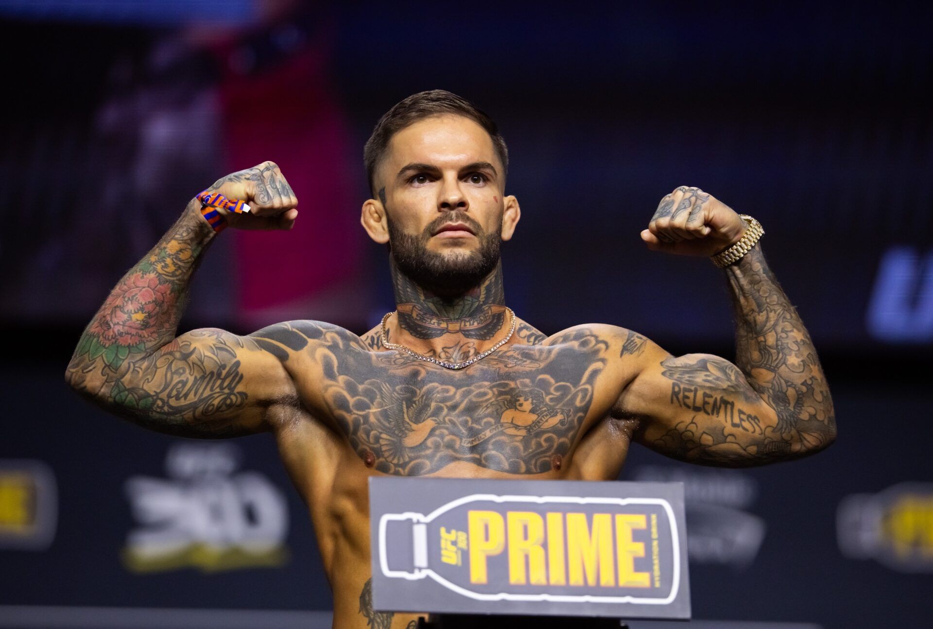 UFC fighter Cody Garbrandt during ceremonial weigh ins for UFC 300 at MGM Grand Garden Arena.